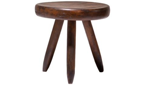 THREE LEG WOOD STOOL ATTRIBUTED TO CHARLOTTE PERRIAND