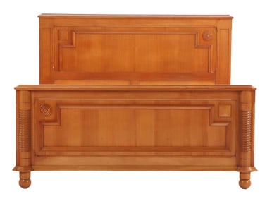 A FULL SIZE FRENCH MAHOGANY BED WITH GEOMETRIC DECORATION IN THE MANNER OF CHARLES DUDOUYT C