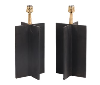 PAIR OF IRON TABLE LAMPS IN THE MANNER OF JEAN-MICHEL FRANK.
