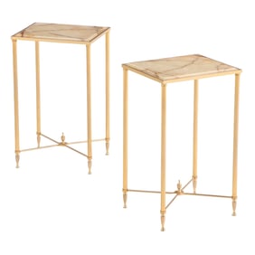 PAIR FRENCH BRASS PLATED AND ONYX END TABLES C 1970.