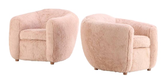 PAIR OF LOUNGE CHAIRS UPHOLSTERED IN FAUX FUR IN THE MANNER OF JEN ROYERE.