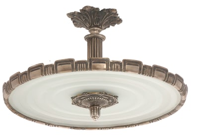 ART DECO NICKELED BRONZE AND GLASS CHANDELIER C 1935.