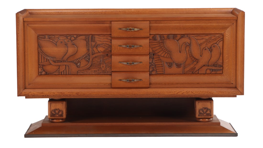 FRENCH OAK SIDEBOARD HAVING CARVED DOVES C 1935. (1 of 10)