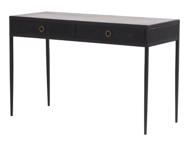 PAINTED IRON WRITING DESK IN THE MANNER OF JEAN-MICHEL FRANK HAVING A BLACK LEATHER TOP AND