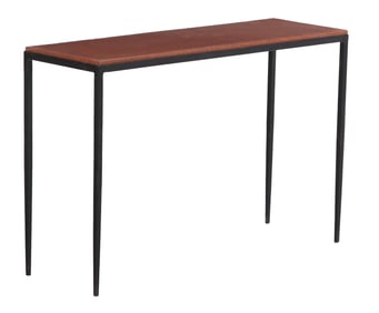 IRON AND HAND STITCHED LEATHER CONSOLE TABLE IN THE MANNER OF JEAN-MICHEL FRANK.