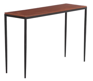 IRON AND HAND STITCHED LEATHER CONSOLE TABLE IN THE MANNER OF JEAN-MICHEL FRANK.