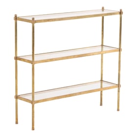 BRASS AND GLASS THREE TIERED SHELF C 1970.