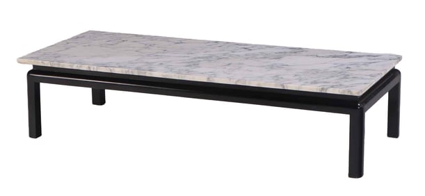 EBONIZED WOOD AND MARBLE COFFEE TABLE IN THE MANNER OF JAMES MONT C 1960.