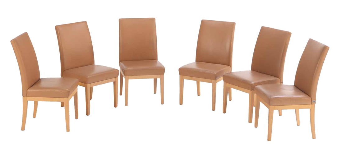 SIX LEATHER DINING CHAIRS BY DE SEDE.: Six Leather dining chairs by De Sede. Ht: 38" Wd: 19.5" Dpth: 24.5" Seat: 18.5"