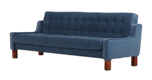 BUTTON BACK DROP ARM SOFA C 1960 HAVING NEW FABRIC.