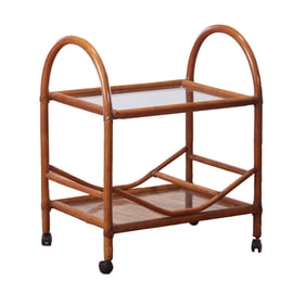 BENTWOOD AND GLASS BAR CART C 1970.