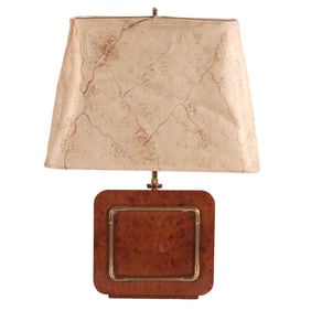 BURL WOOD BRASS MOUNTED TABLE LAMP IN THE MANNER OF WILLY RIZZO C 1960.