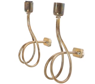 PAIR ITALIAN BRASS SINGLE ARM WALL SCONCES C 1960.