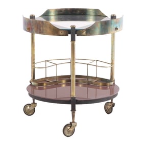 BRASS, WOOD AND GLASS ITALIAN BAR CART 1950.