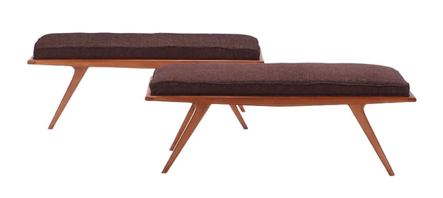 PAIR UPHOLSTERED ITALIAN BENCHES C 1945 WITH
