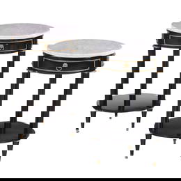 PAIR OF ROUND EBONIZED AND BRONZE MOUNTED MARBLE TOP TABLES IN THE DIRECTOIRE STYLE C 1940.