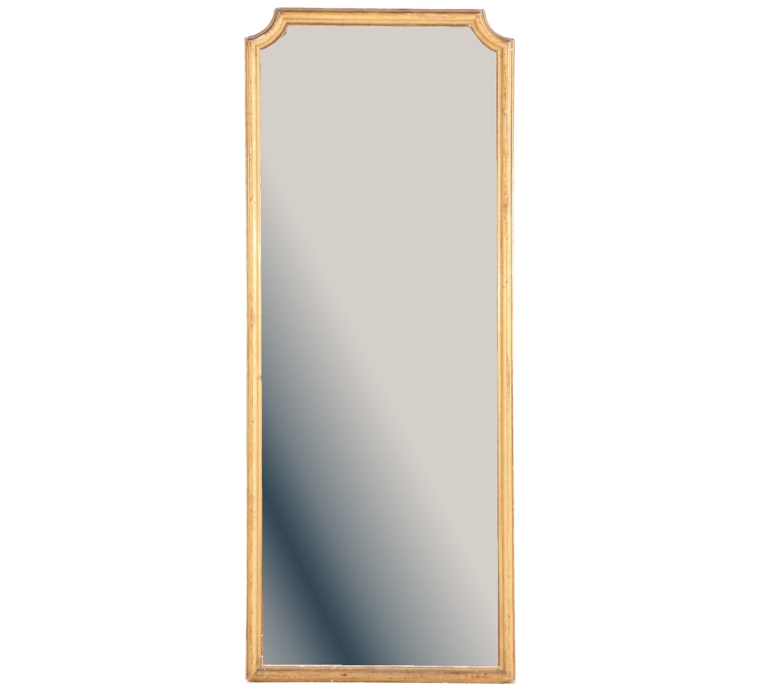TALL FRENCH GILTWOOD MIRROR WITH SHAPED CORNERS C 1900. (1 of 10)