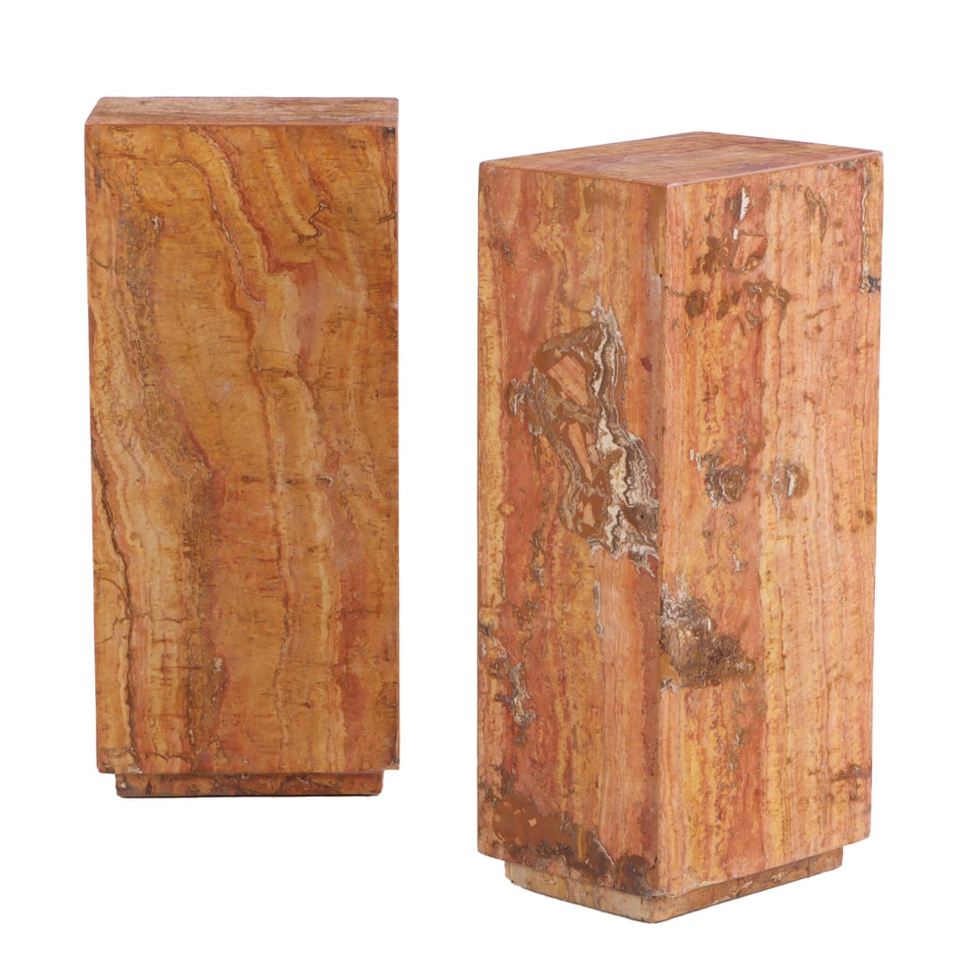 PAIR OF MARBLE PEDESTALS ON A RECESSED BASE. (1 of 7)