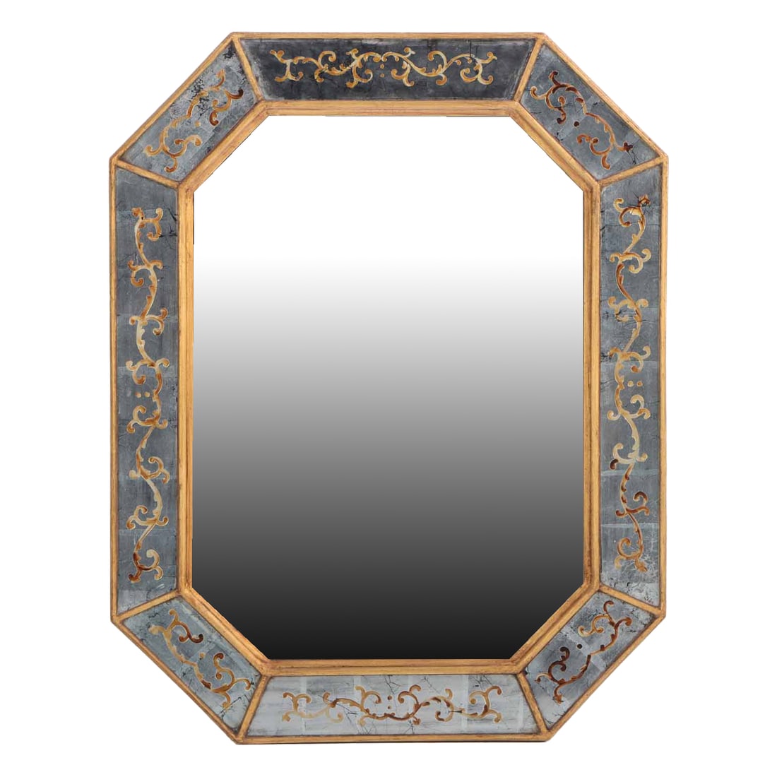 OCTAGONAL EGLOMISE DECORATED MIRROR BY JANSEN C 1950. (1 of 6)