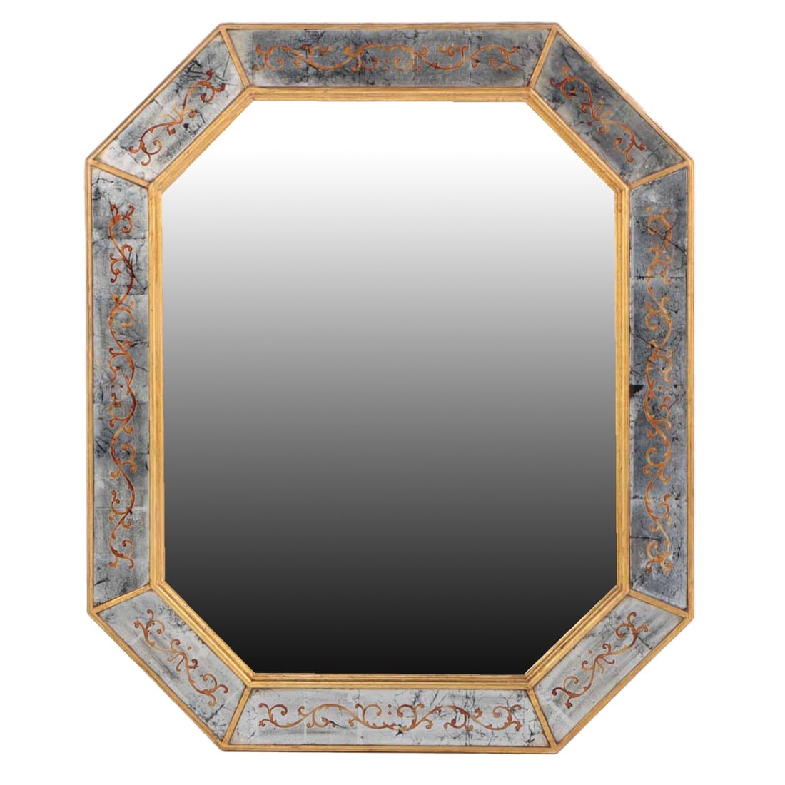 EGLOMISE DECORATED OCTAGONAL MIRROR BY JANSEN C 1950. (1 of 6)