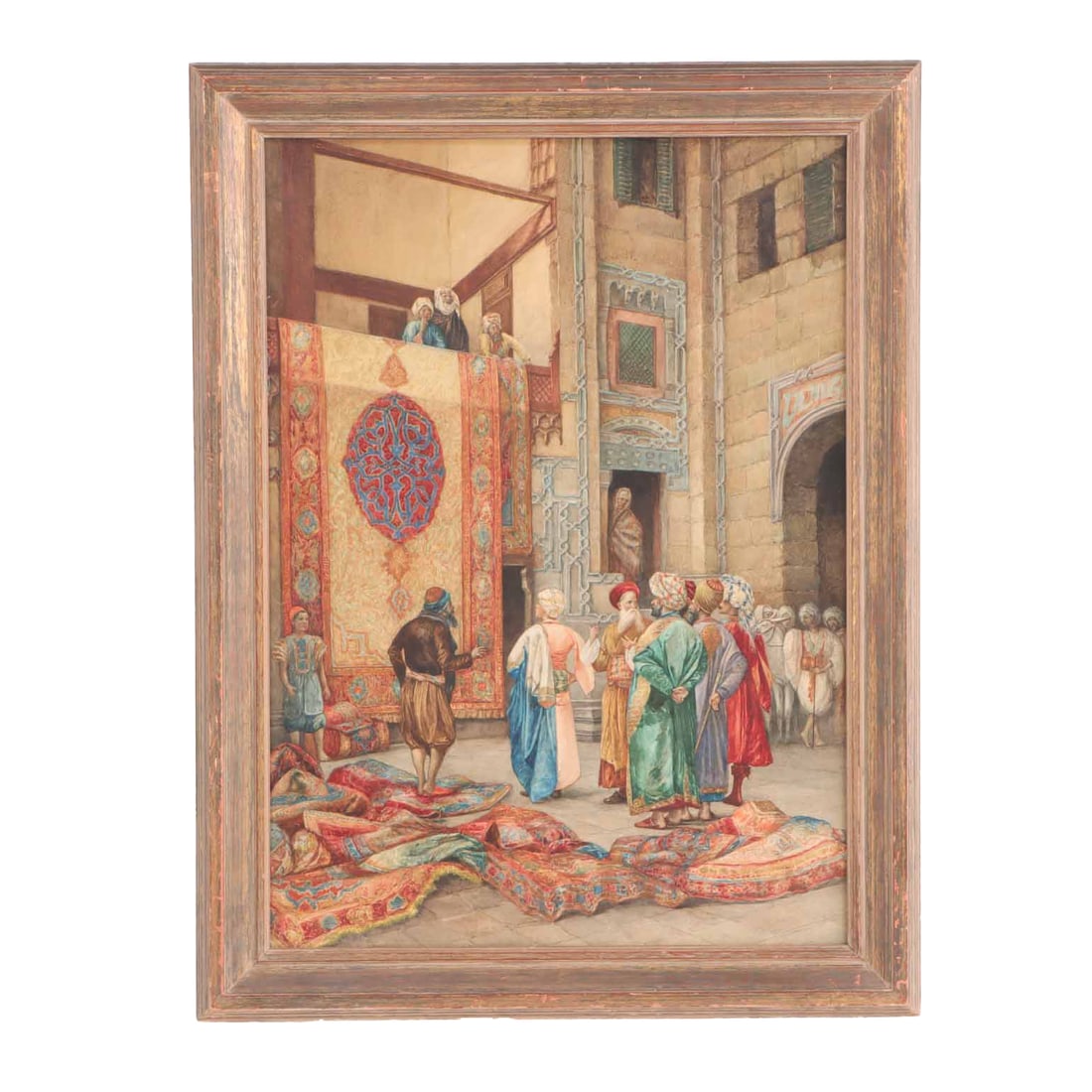 FJ SEGUINO (SPANISH 19TH C.) ORIENTALIST WATERCOLOR ON PAPER PAINTING DEPICTING RUG MARKET, (1 of 7)