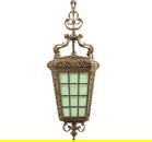 FRENCH CAST BRONZE ART NOUVEAU LANTERN WITH LEADED GLASS PANELS C 1920.