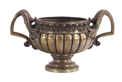 BRONZE ART NOUVEAU TABLE TOP PLANTER WITH HANDLES AND INSERT C 1920.