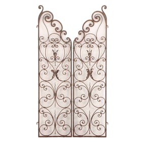 PAIR SCROLL FORM PETITE FRENCH IRON GARDEN GATES C 1950.