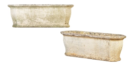 PAIR OF FRENCH CAST STONE PLANTERS HAVING CANTED CORNERS C 1950.