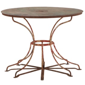 FRENCH IRON OCTOPUS TABLE FOR THE PATIO C 1940 WITH CENTER HOLE FOR YOUR UMBRELLA.
