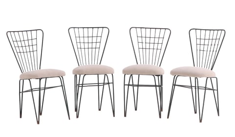 FOUR IRON AND BRONZE SIDE CHAIRS ATTRIBUTED TO COMTE C 1950.