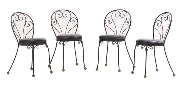 FOUR ELEGANT FRENCH IRON AND BRONZE CHAIRS C 1950.