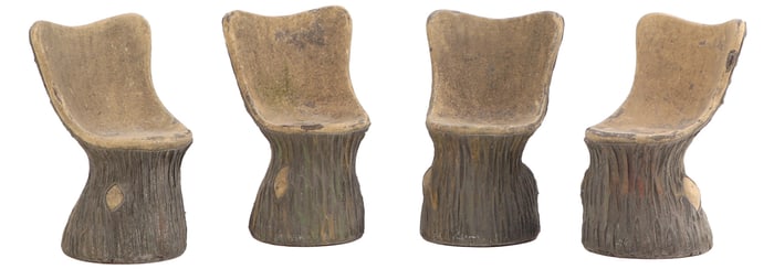 FRENCH CAST STONE FAUX BOIS GARDEN CHAIRS C 1940.