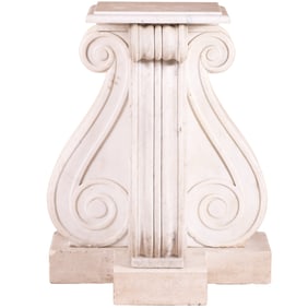 MULTI PIECE CARVED MARBLE GARDEN PEDESTAL IN THE FORM OF LYRE C 1900.