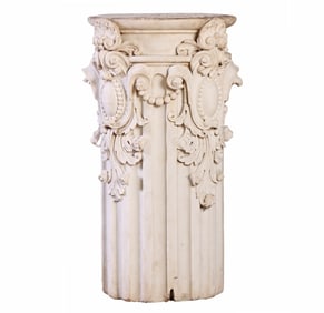 RELIEF CARVED MARBLE PEDESTAL IN THE FORM OF A FLUTED COLUMN C 1880.