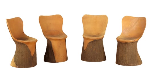 FOUR FRENCH FIBERGLASS FAUX BOIS GARDEN CHAIRS.