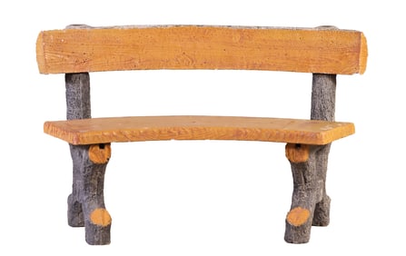 FRENCH CAST STONE FAUX BOIS GARDEN BENCH C 1960. DISMANTLES FOR TRANSPORT.