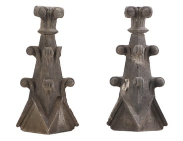 A PAIR OF LARGE CARVED STONE FRENCH FINIALS IN THE GOTHIC STYLE CIRCA 1880.