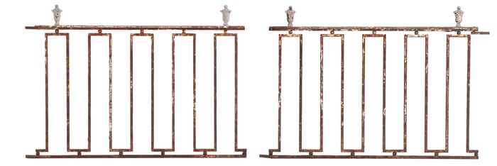PAIR GEORGIAN STYLE IRON PANELS WITH ZINC FINIALS