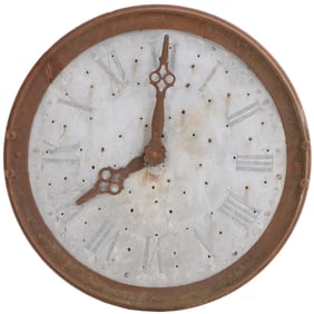 FRENCH IRON AND TIN CLOCK FACE C 1900. LABELED.