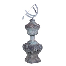 TWO PIECE ITALIAN BRONZE ARMILARY HAVING A VERDIS GRIS FINISH.