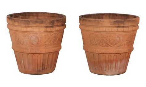 28" PAIR OF ITALIAN TERRACOTTA POTS. STAMPED BY MAKER.