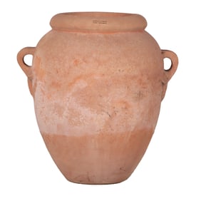 31" ITALIAN TERRACOTTA POT IN THE FORM OF AN OLIVE JAR. STAMPED BY MAKER.