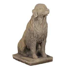 31" SEATED CAST STONE DOG.