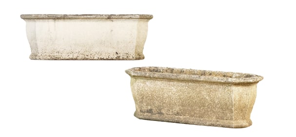 PAIR OF FRENCH CAST STONE PLANTERS HAVING CANTED CORNERS C 1950.