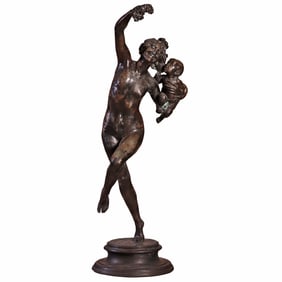 A LIFE SIZE BRONZE SCULPTURE OF BACCHANTE AND INFANT FAUN IN THE MANNER OF FREDERICK WILLIAM