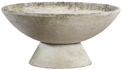 31" D TWO PIECE CAST STONE GARDEN URN BY WILLY GUHL C 1975.