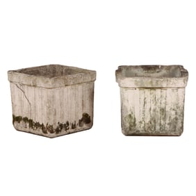 PAIR OF FRENCH CAST STONE BUCKET FORM GARDEN URNS BY WILLY GUHL C 1970