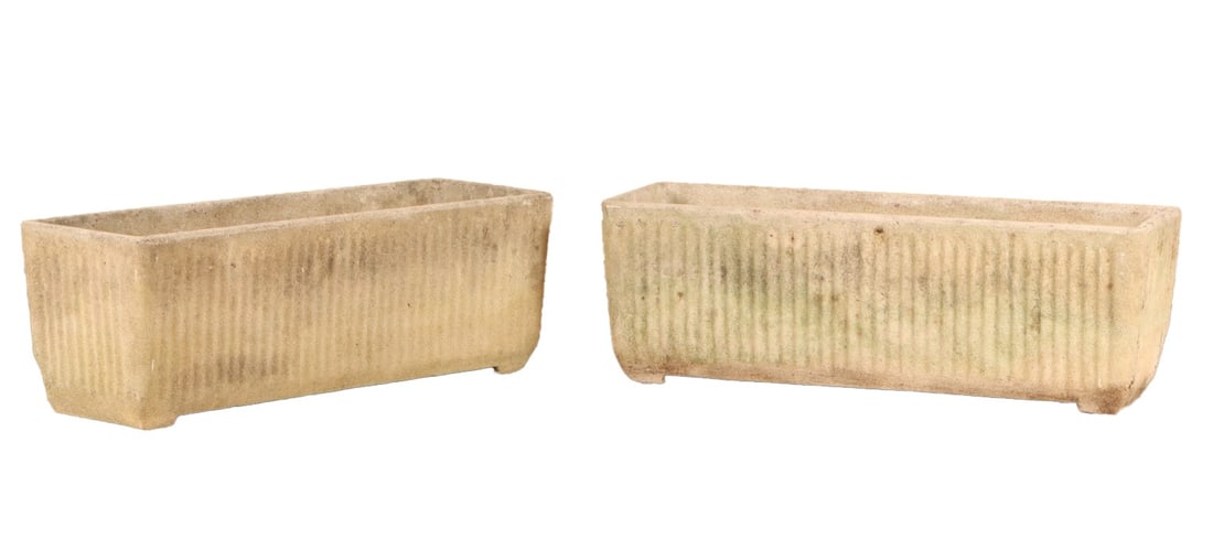 LARGE PAIR FRENCH MODERNIST CAST STONE PLANTERS C 1960. (1 of 5)