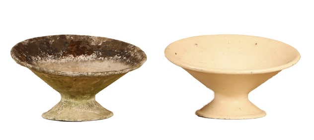 A PAIR OF FRENCH CAST STONE ASYMMETRIC PLANTERS BY WILLY GUHL C 1970.